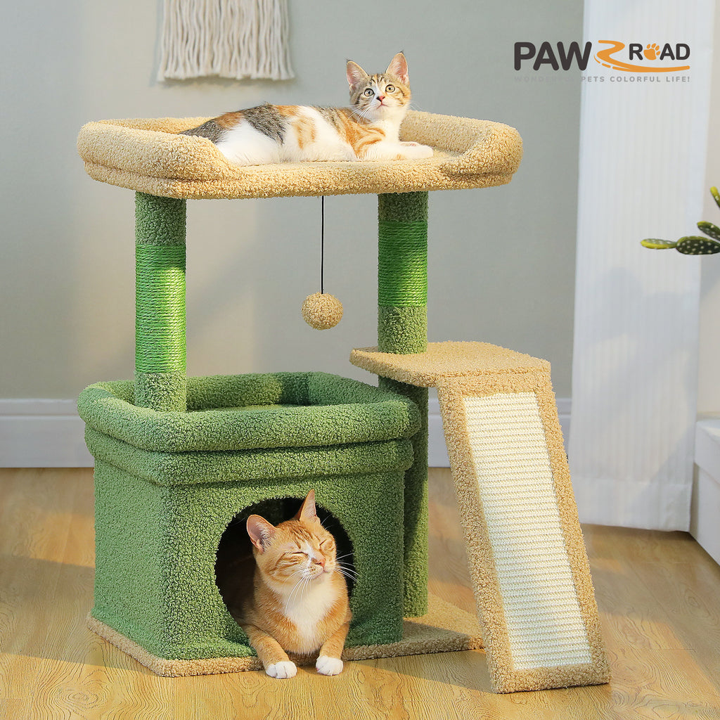 PAWZ Road 27-Inch Small Cat Tree Tower for Large Adult Cats with Wide