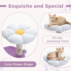 PAWZ Road Cat Tree,32 Inches Purple Flower Cat Tower with Sisal Covered Scratching Post, Cozy Condo, Plush Perches, and Fluffy Balls for Indoor Cats