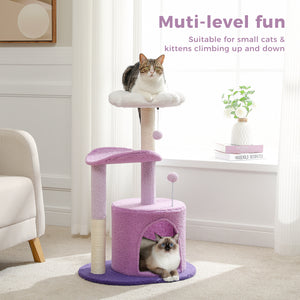 PAWZ Road Cat Tree,32 Inches Purple Flower Cat Tower with Sisal Covered Scratching Post, Cozy Condo, Plush Perches, and Fluffy Balls for Indoor Cats