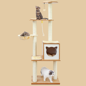 PAWZ Road Cat Tree Cat Tower for Indoor Cats 65.6 Inches Modern Wood Cat Condo with Scratching Post for Large Cats Climbing, Multi-Level Tall Cat Tower Tree House with Hammock for Kitten Play and Rest