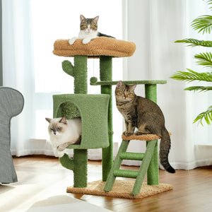 PAWZ Road Unique Cactus Cat Tree Cat Tower, 35.6'' Multi-Level Tall Cat Tower with Tall Cat Scratching Post, Large Cat Condo Cat Furniture Activity Center with Hammocks, Dangling Ball, Cat Climbing, Green