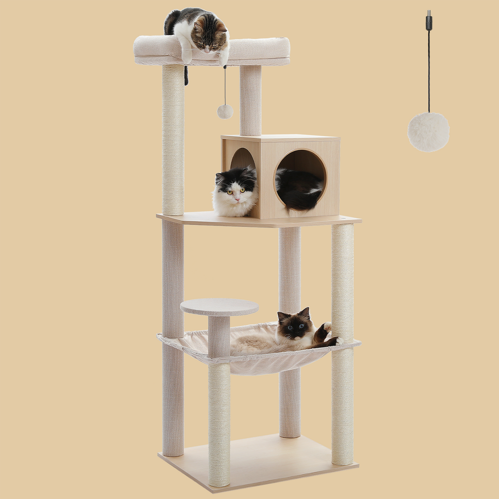 PAWZ Road Wood Cat Tree for Indoor Cats Multi-Level Cat Tower with