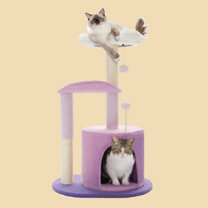 PAWZ Road Cat Tree,32 Inches Purple Flower Cat Tower with Sisal Covered Scratching Post, Cozy Condo, Plush Perches, and Fluffy Balls for Indoor Cats