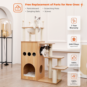 PAWZ Road 51" Extra Tall Sky-Castle Design Wooden Modern Luxury Cat Tree