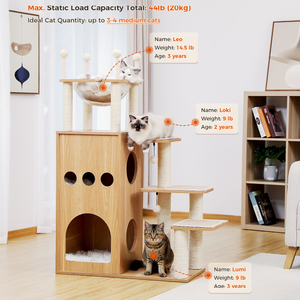 PAWZ Road 51" Extra Tall Sky-Castle Design Wooden Modern Luxury Cat Tree