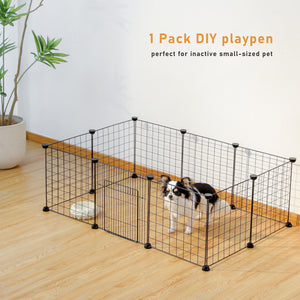 PEQULTI 13.7" Dog Kennel DIY Pet Playpen Pet Cage for Small Animal,10 Panels with Door Black