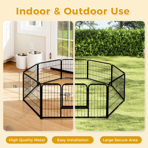 PAWZ Road Heavy Duty Metal Dog Crate & Playpen for Indoor Outdoor Use - Portable Pet Pen for Camping, Yard, RV - Multiple Size 8&16 Panels, Black