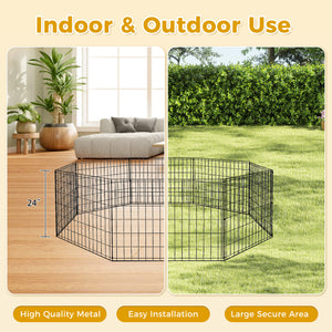 Foldable Octagonal Metal Dog Playpen – 8-Panel Exercise Pen for Dogs, 24-30-36-42-48 Inch Multiple Heights (With & Without Door), Indoor/Outdoor (Black)