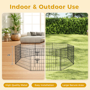 Foldable Octagonal Metal Dog Playpen – 8-Panel Exercise Pen for Dogs, 24-30-36-42-48 Inch Multiple Heights (With & Without Door), Indoor/Outdoor (Black)