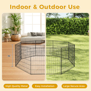 Foldable Octagonal Metal Dog Playpen – 8-Panel Exercise Pen for Dogs, 24-30-36-42-48 Inch Multiple Heights (With & Without Door), Indoor/Outdoor (Black)