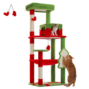 PAWZ Road Cat Tree for Large Cats with Big Hammock, 56.3-Inch Cat Tower with 2 Door Condo House, 6-Tier Cat with Scratching Posts and Top Perch
