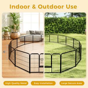 PAWZ Road Heavy Duty Metal Dog Crate & Playpen for Indoor Outdoor Use - Portable Pet Pen for Camping, Yard, RV - Multiple Size 8&16 Panels, Black