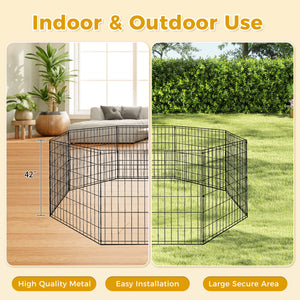 Foldable Octagonal Metal Dog Playpen – 8-Panel Exercise Pen for Dogs, 24-30-36-42-48 Inch Multiple Heights (With & Without Door), Indoor/Outdoor (Black)