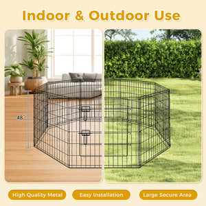 Foldable Octagonal Metal Dog Playpen – 8-Panel Exercise Pen for Dogs, 24-30-36-42-48 Inch Multiple Heights (With & Without Door), Indoor/Outdoor (Black)