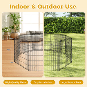 Foldable Octagonal Metal Dog Playpen – 8-Panel Exercise Pen for Dogs, 24-30-36-42-48 Inch Multiple Heights (With & Without Door), Indoor/Outdoor (Black)
