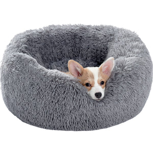 PAWZ Road Calming Donut Dog Bed Anti-Anxiety Plush Pillow Round Puppy Cat Bed 23" for Pets Up to 25lbs,Gray
