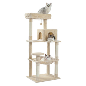 PAWZ Road Cat Tree for Large Cats with Big Hammock, 56.3-Inch Cat Tower with 2 Door Condo House, 6-Tier Cat with Scratching Posts and Top Perch