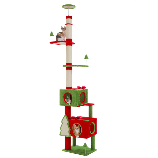 Christmas Cat Tree Tower, Height Adjustable 90.9