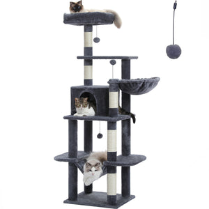 PAWZ Road 64" Cat Tree 5-Tier with Scratching Post Tower Large Hammock for Indoor Cats,Dark Gray