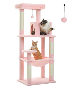 PAWZ Road Cat Tree for Large Cats with Big Hammock, 56.3-Inch Cat Tower with 2 Door Condo House, 6-Tier Cat with Scratching Posts and Top Perch