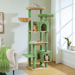 PEQULTI 4-in-1 Multi-Level Cat Tree – 33" Pink Cat Tower With Condo, Hammock, Scratching Posts & Perch