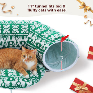 PAWZ Road Cat Tunnel, Cactus Cat Donut Tunnel Collapsible Cat Tunnel Tube, Dia-38 inches with Flower Soft Mat for Indoor Cats and Rabbits