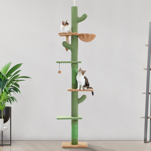 PAWZ Road Cactus Cat Tree Floor to Ceiling Cat Tower with Adjustable Height(95-108 Inches), 5 Tiers Cat Climbing Activity Center with Cozy Hammock, Platforms and Dangling Balls for Indoor Cats