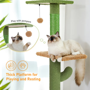 PAWZ Road Cactus Cat Tree Floor to Ceiling Cat Tower with Adjustable Height(95-108 Inches), 5 Tiers Cat Climbing Activity Center with Cozy Hammock, Platforms and Dangling Balls for Indoor Cats