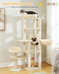 PAWZ Road 59" Cactus Multi-Level with Large Hammock, Scratching Post and 2 Perches Cat Tree