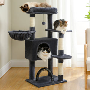 PAWZ Road Plush indoor Cat Tree for large cats,41.7" Medium Cat Tower Condo with Soft Perch Hammock Scratching Posts and Self-grooming Toy,Dark Gray
