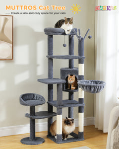 PAWZ Road 59" Cactus Multi-Level with Large Hammock, Scratching Post and 2 Perches Cat Tree