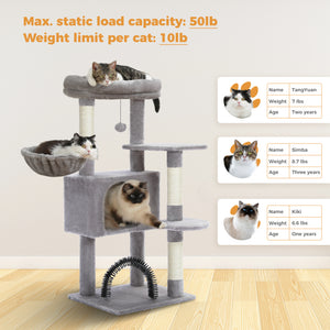 PAWZ Road Plush indoor Cat Tree for large cats,41.7" Medium Cat Tower Condo with Soft Perch Hammock Scratching Posts and Self-grooming Toy,Dark Gray