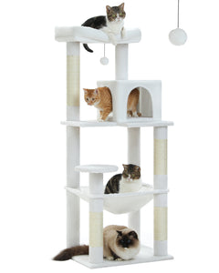 PAWZ Road Cat Tree for Large Cats with Big Hammock, 56.3-Inch Cat Tower with 2 Door Condo House, 6-Tier Cat with Scratching Posts and Top Perch