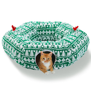 PAWZ Road Cat Tunnel, Cactus Cat Donut Tunnel Collapsible Cat Tunnel Tube, Dia-38 inches with Flower Soft Mat for Indoor Cats and Rabbits