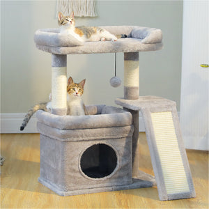 PAWZ Road 27-Inch Small Cat Tree Tower for Large Adult Cats with Wide Top Perch, Private Cat Condo and Sisal Scratching Post&Pad for Indoor Cats, (Green/Gray/Beige)