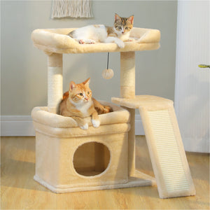 PAWZ Road 27-Inch Small Cat Tree Tower for Large Adult Cats with Wide Top Perch, Private Cat Condo and Sisal Scratching Post&Pad for Indoor Cats, (Green/Gray/Beige)