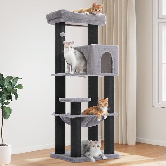 Plush 56.3-Inch Cat Tower, Large Cat Tree with Larger Hammock and Condo, Reinforced Scratching Posts (φ3.1in) for Big Adult Cats 30 lbs