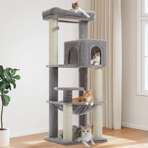 Plush 56.3-Inch Cat Tower, Large Cat Tree with Larger Hammock and Condo, Reinforced Scratching Posts (φ3.1in) for Big Adult Cats 30 lbs