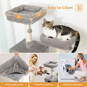 PAWZ Road XL Cat Tree Tower For Large Cats Up To 30lbs – 57.8 Inches Tall, With Thick Sisal Scratching Posts