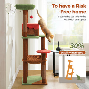 PAWZ Road Cat Tree for Large Cats with Big Hammock, 56.3-Inch Cat Tower with 2 Door Condo House, 6-Tier Cat with Scratching Posts and Top Perch