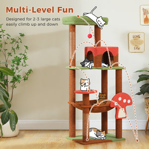 PAWZ Road Cat Tree for Large Cats with Big Hammock, 56.3-Inch Cat Tower with 2 Door Condo House, 6-Tier Cat with Scratching Posts and Top Perch