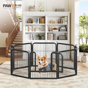 PAWZ Road Heavy Duty Metal Dog Crate & Playpen for Indoor Outdoor Use - Portable Pet Pen for Camping, Yard, RV - Multiple Size 8&16 Panels, Black