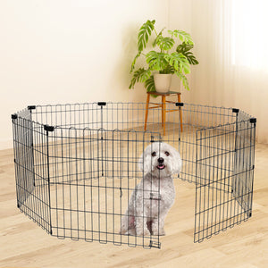 Foldable Octagonal Metal Dog Playpen – 8-Panel Exercise Pen for Dogs, 24-30-36-42-48 Inch Multiple Heights (With & Without Door), Indoor/Outdoor (Black)