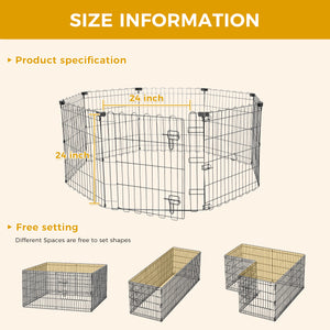 Foldable Octagonal Metal Dog Playpen – 8-Panel Exercise Pen for Dogs, 24-30-36-42-48 Inch Multiple Heights (With & Without Door), Indoor/Outdoor (Black)