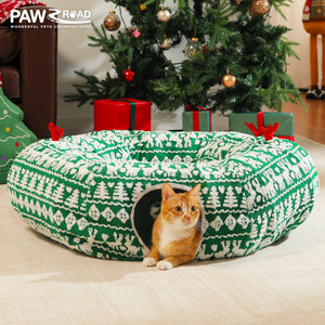 PAWZ Road Cat Tunnel, Cactus Cat Donut Tunnel Collapsible Cat Tunnel Tube, Dia-38 inches with Flower Soft Mat for Indoor Cats and Rabbits