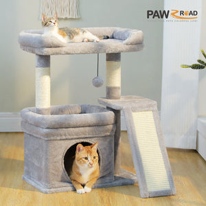 PAWZ Road 27-Inch Small Cat Tree Tower for Large Adult Cats with Wide Top Perch, Private Cat Condo and Sisal Scratching Post&Pad for Indoor Cats, (Green/Gray/Beige)
