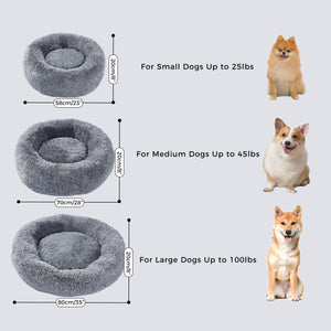 PAWZ Road Calming Donut Dog Bed Anti-Anxiety Plush Pillow Round Puppy Cat Bed 23" for Pets Up to 25lbs,Gray