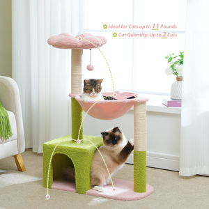 PAWZ Road Flower Cat Tree 47.2" Multi-Level Cat Tower with Sisal Covered Scratching Posts, Cute Cat Condo for Indoor Small Medium Cats, Pink Top Perch, Ramp, Fluffy Ball, Green