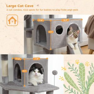PAWZ Road 64" Cat Tree Large Plush Cat Tower Condo Multi-Level Cat Scratching Post Tower for All Indoor Cats, Gray,Beige