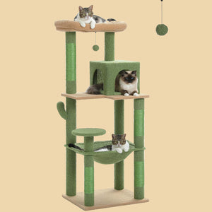 PAWZ Road 56.3" Plush Sisal Scratcher with 2 Door Condo House Cat Tree